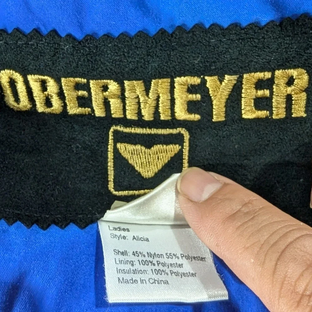 Obermeyer Royal Blue Damask‎ Pattern Hooded Ski Jacket Women's Size 12
